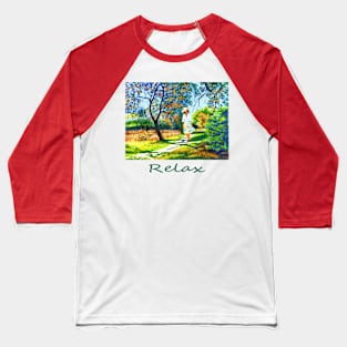 Woman girl peaceful relaxed walking in park zen yoga buddhism Baseball T-Shirt